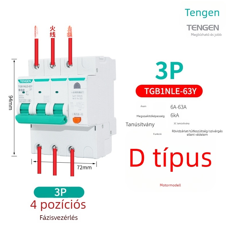 Tianzheng D-típusú keskeny testű szivárgóáram-védő megszakító, modell TGB1NLE-63Y, teljesítmény-típusú, kis méretű szivárgó megszakító