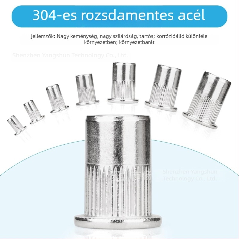 165 darabos készlet 304 rozsdamentes acél rivet nuts, M3–M10, lapos fej, függőleges bordázat