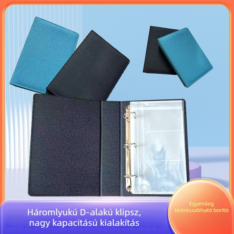 A6-os bőrtokos jegy- és kártyaalbum, 50 belső oldal, drótos kötés, egyrészes kártyatartó, egyedi logó testreszabás, multifunkciós bankjegy-tartó