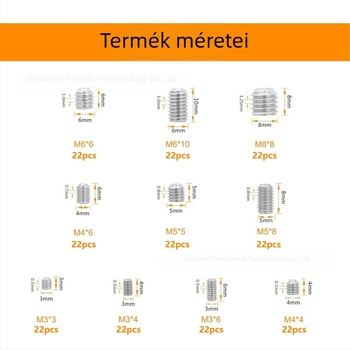 220 darab rozsdamentes acélból készült hatszögletű belső imbuszos csavarok, gépi csavarok M3-M8, készlet dobozban