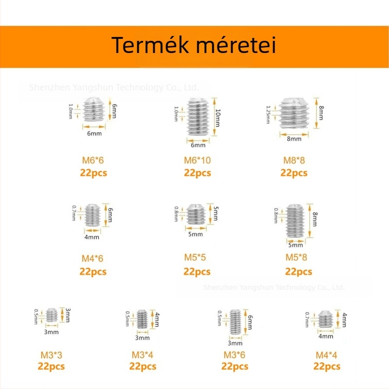 220 darab rozsdamentes acélból készült hatszögletű belső imbuszos csavarok, gépi csavarok M3-M8, készlet dobozban