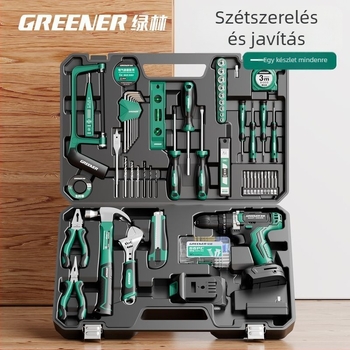 Elektromos fúróhoz tartozó szerszámkoffer és teljes otthoni szerszámkészlet villanyszerelőknek és ácsoknak