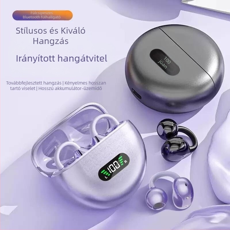 Klipszes vezeték nélküli Bluetooth fülhallgató, zajszűrés, hosszú üzemidő, kényelmes viselet, sportos modell – privát modell