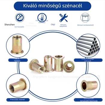 200 darabos rivet nuts készlet, lapos fejű, bordázott felülettel, szénacél, galvanizált, brit szabvány
