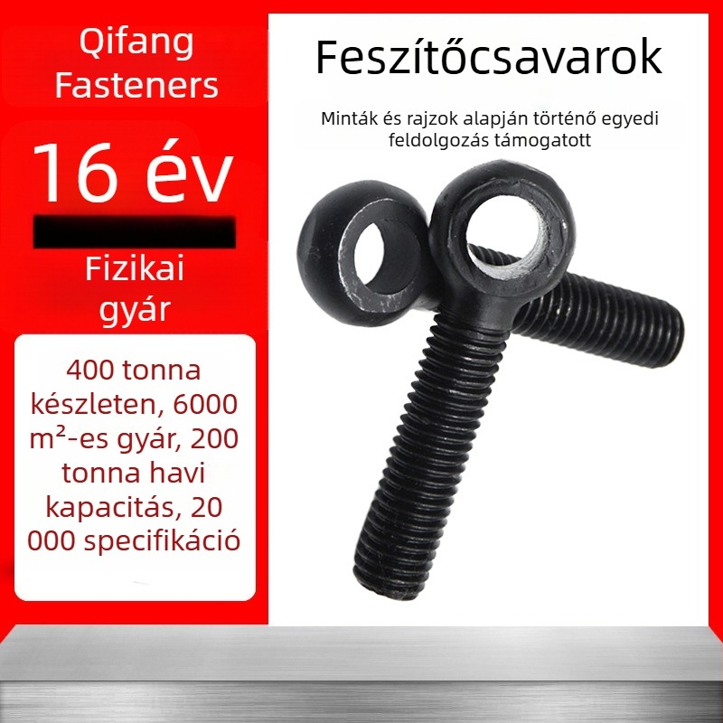 8,8-as nagy szilárdságú forgócsavarok furatokkal, fekete bevonatú hal szemmel díszített emelőgyűrűkkel, szemcsavarok