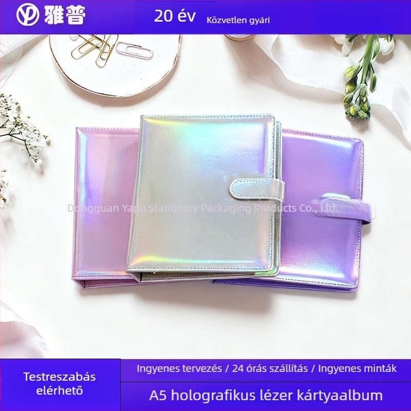 Személyre szabott A5-ös kártyalbum: 4 zseb a lapokon, 6 lyukú kötés, vastag PU borító; album kártyákhoz, névjegykártyákhoz és tagsági kártyákhoz