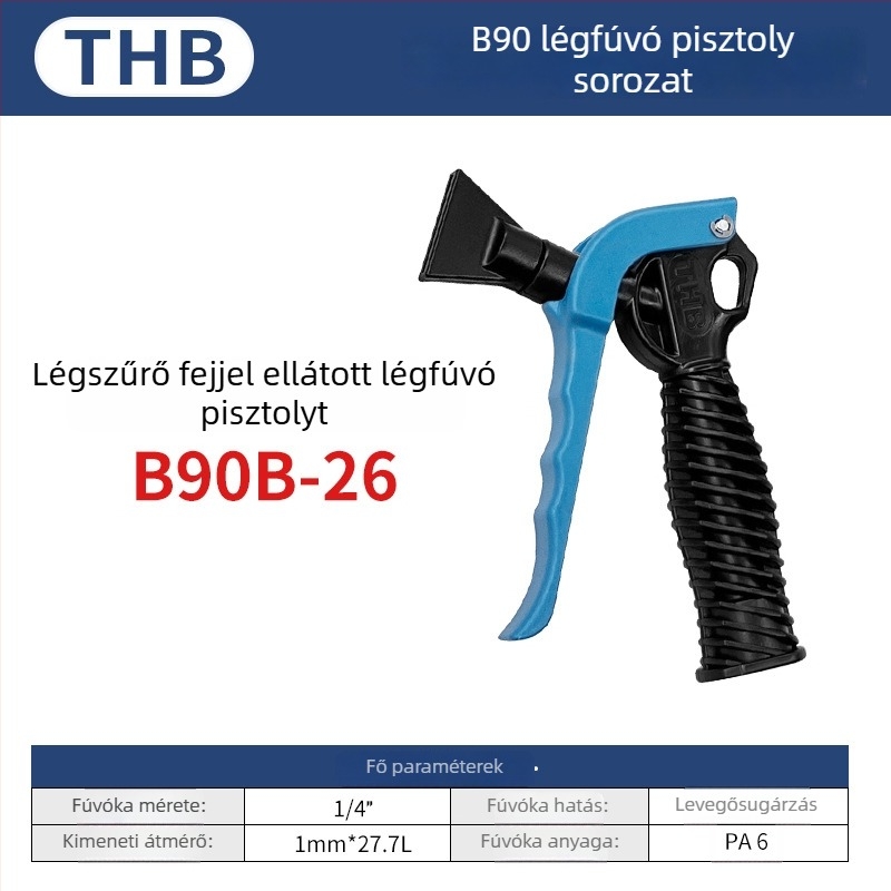 THB pneumatikus porfújó pisztoly, nagy áramlású, műanyag markolattal, fém kivitel, kettős használatú porfúvó