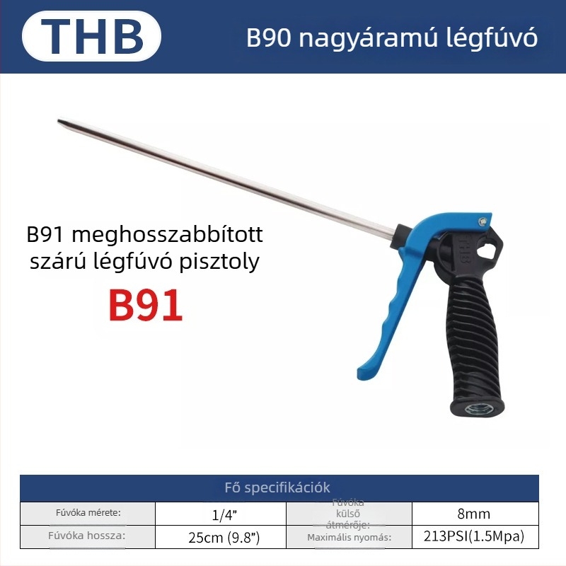 THB pneumatikus porfújó pisztoly, nagy áramlású, műanyag markolattal, fém kivitel, kettős használatú porfúvó