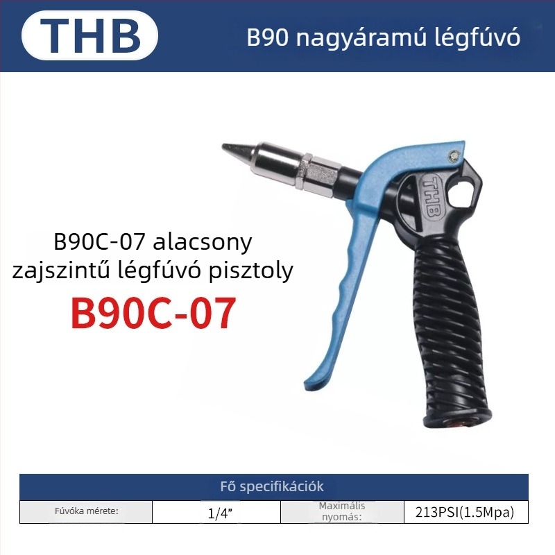 THB pneumatikus porfújó pisztoly, nagy áramlású, műanyag markolattal, fém kivitel, kettős használatú porfúvó