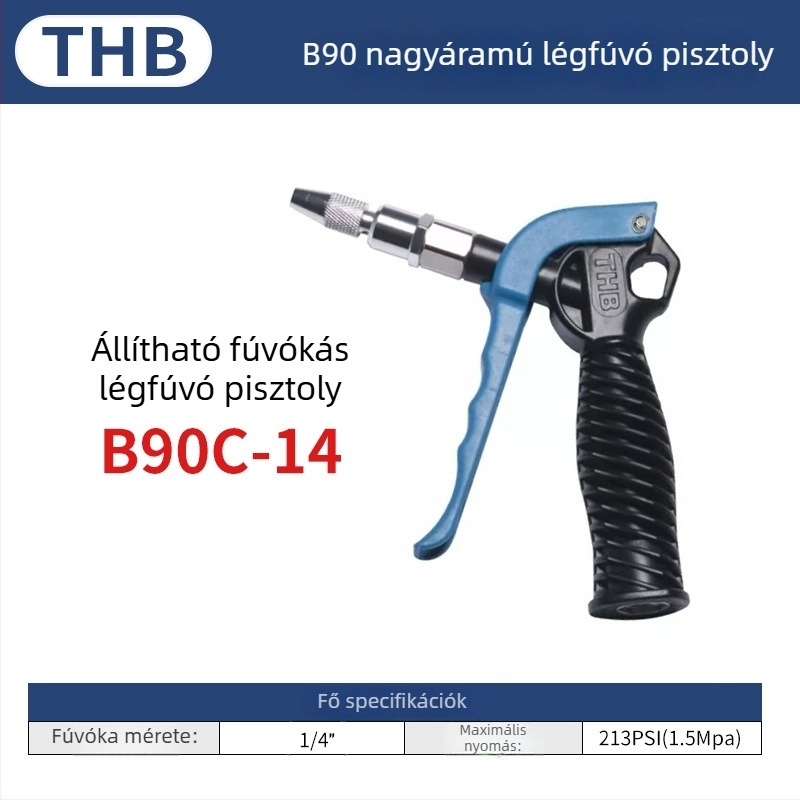 THB pneumatikus porfújó pisztoly, nagy áramlású, műanyag markolattal, fém kivitel, kettős használatú porfúvó