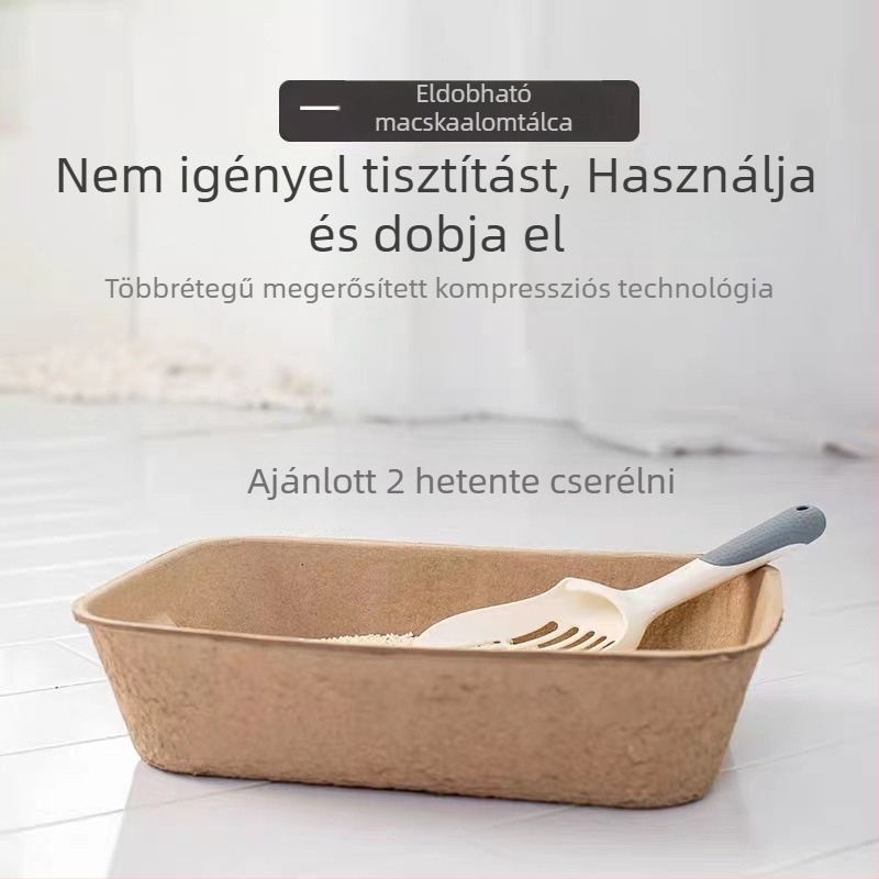 Egyszer használatos macskaalom-tál, mosás nélküli, ideiglenes és hordozható macska toalett, megerősített kartondoboz és macskakaroló deszka