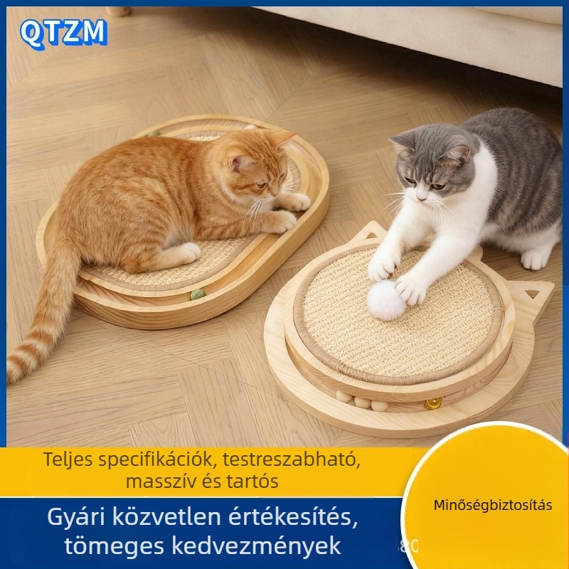 Fából készült macskakarcoló deszka sisal alátéttel, kopásálló és szálmentes, macskáknak játék önálló szórakozásra