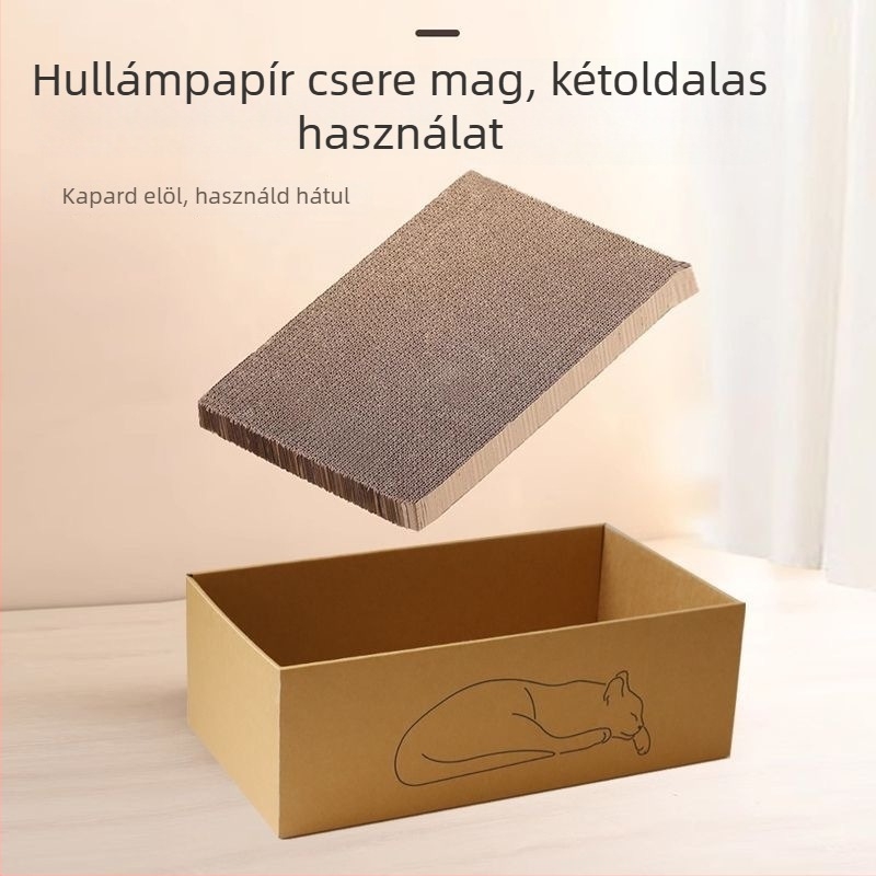 Extra nagy karton macskaház karmoló deszkával, karmolásálló
