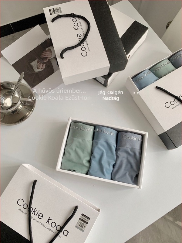Férfi antibakteriális Ice Silk boxerek, lélegző modal anyagból, nagy méret, három darabos ajándékdobozos készlet