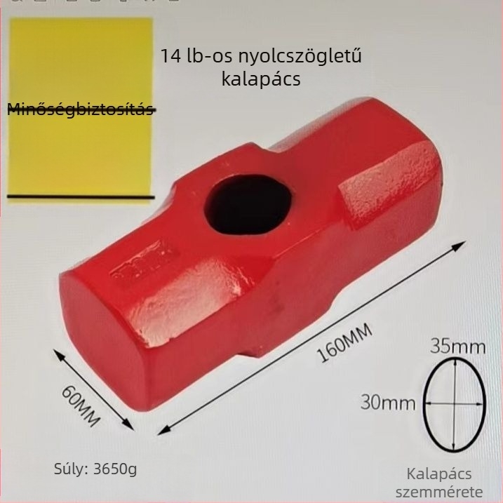 Nyolcszögletes fejű kalapács nagy fejjel – asztalos és kőműves használatra, építőipari kalapács