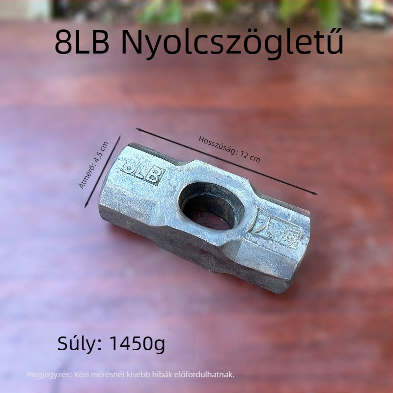 Nyolcszögletes fejű kalapács nagy fejjel – asztalos és kőműves használatra, építőipari kalapács