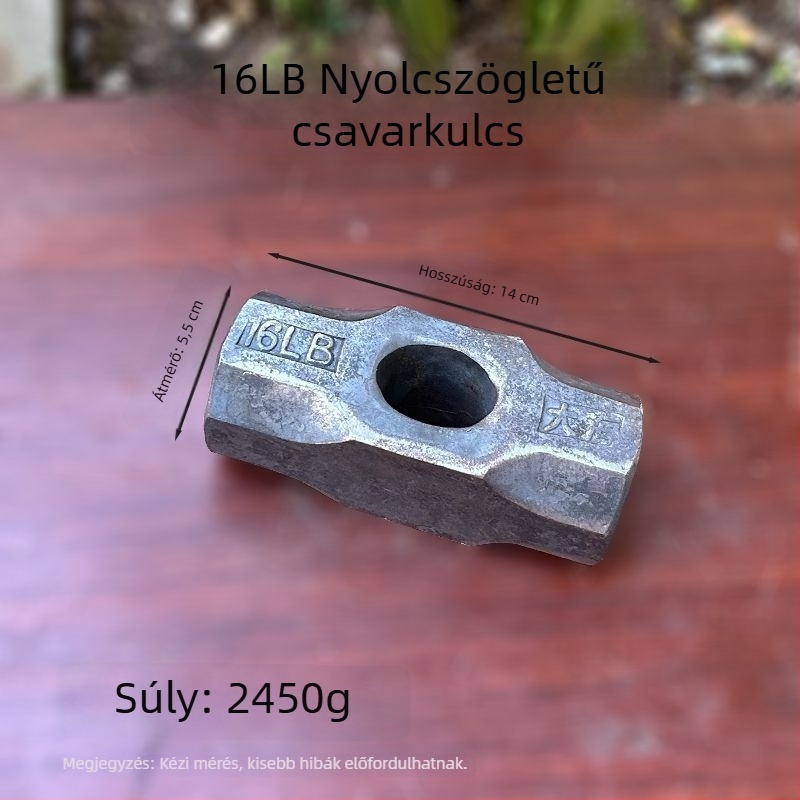 Nyolcszögletes fejű kalapács nagy fejjel – asztalos és kőműves használatra, építőipari kalapács