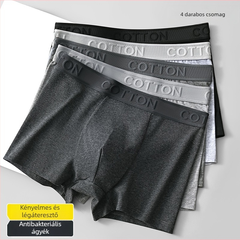 Férfi pamut boxer brief, egyszerű, divatos, lélegző, középmagasságú, egyszínű