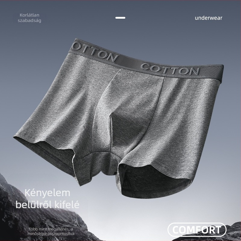 Férfi pamut boxer brief, egyszerű, divatos, lélegző, középmagasságú, egyszínű