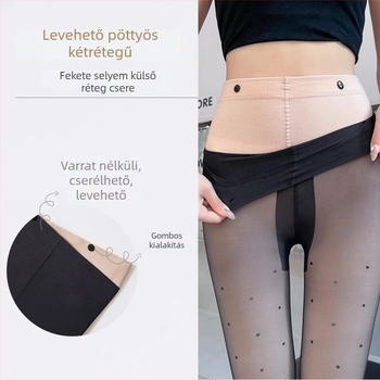 Velúr anyagú, kettős rétegű leválasztható harisnyanadrág szív‑mintás pöttyökkel, fleece‑szel bélelt, tejfehér színben, ősz–télre