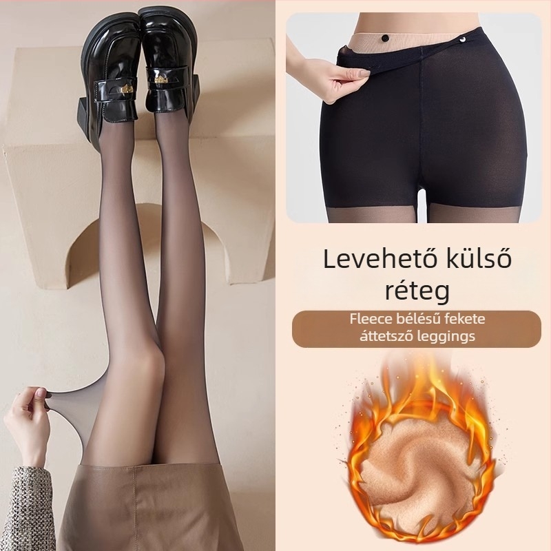 Velúr anyagú, kettős rétegű leválasztható harisnyanadrág szív‑mintás pöttyökkel, fleece‑szel bélelt, tejfehér színben, ősz–télre