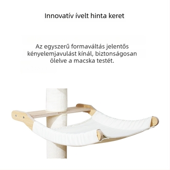 Fából készült macskatorny integrált kétszintes platformmal és macskaházzal, sisal karmolóoszloppal, űrkapszula-stílusú dizájn, kompakt ugróplatform
