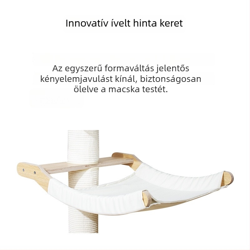 Fából készült macskatorny integrált kétszintes platformmal és macskaházzal, sisal karmolóoszloppal, űrkapszula-stílusú dizájn, kompakt ugróplatform