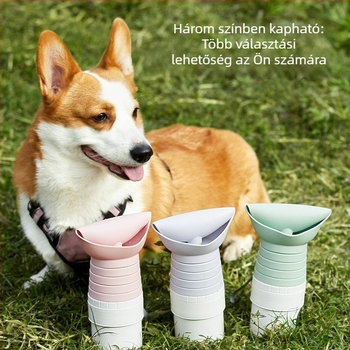 Kutyáknak tervezett vízadagoló, kültéri használatra, hordozható állatvíz-palack és etető pohár, 2 az 1-ben