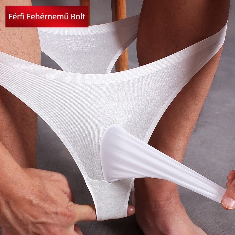 Férfi ultra vékony ice silk alsónemű, szexi átlátszó, harisnyával — tanga és briefs