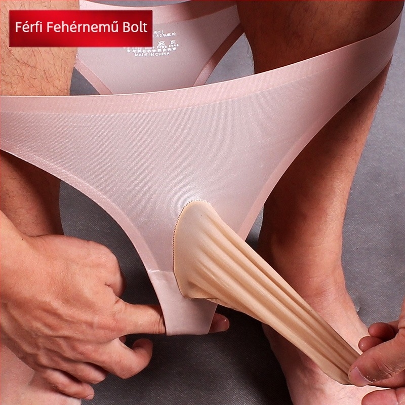 Férfi ultra vékony ice silk alsónemű, szexi átlátszó, harisnyával — tanga és briefs