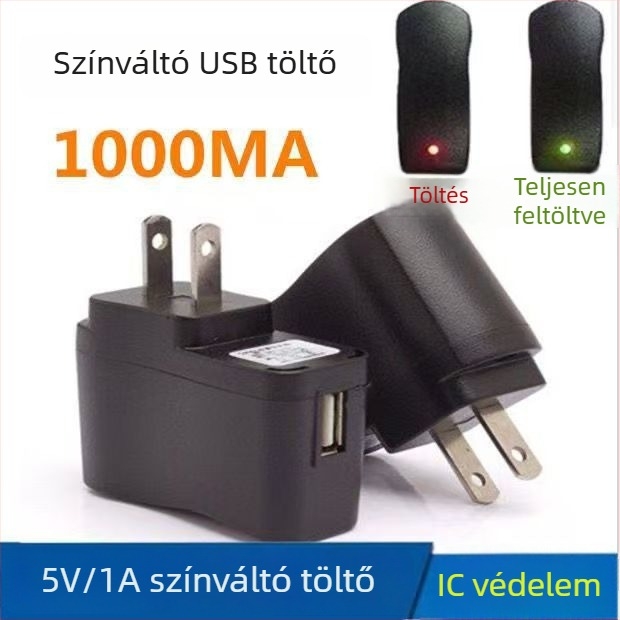 Színváltó USB töltő, 5V 1A, kijelzővel