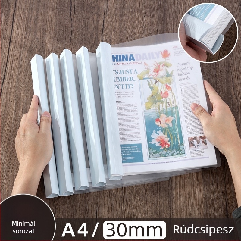 A4-es átlátszó húzórúd klipszes mappa, 30 mm gerinc, nagy kapacitású