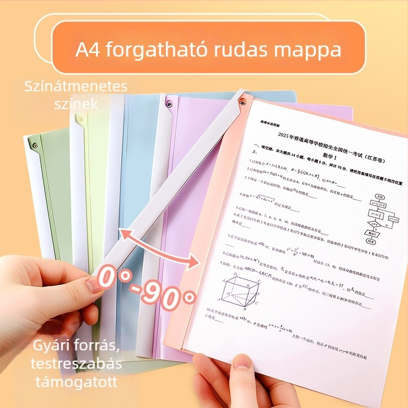 A4-es mappa forgatható húzórúd csíptetővel, Morandi párnával, átlátszó dokumentum mappa