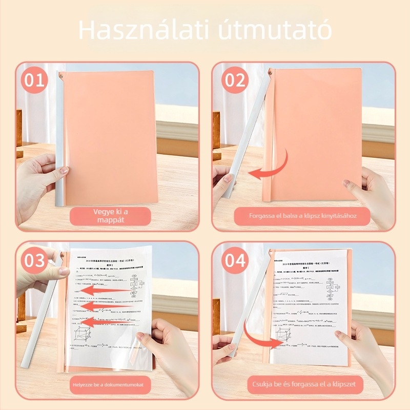A4-es mappa forgatható húzórúd csíptetővel, Morandi párnával, átlátszó dokumentum mappa