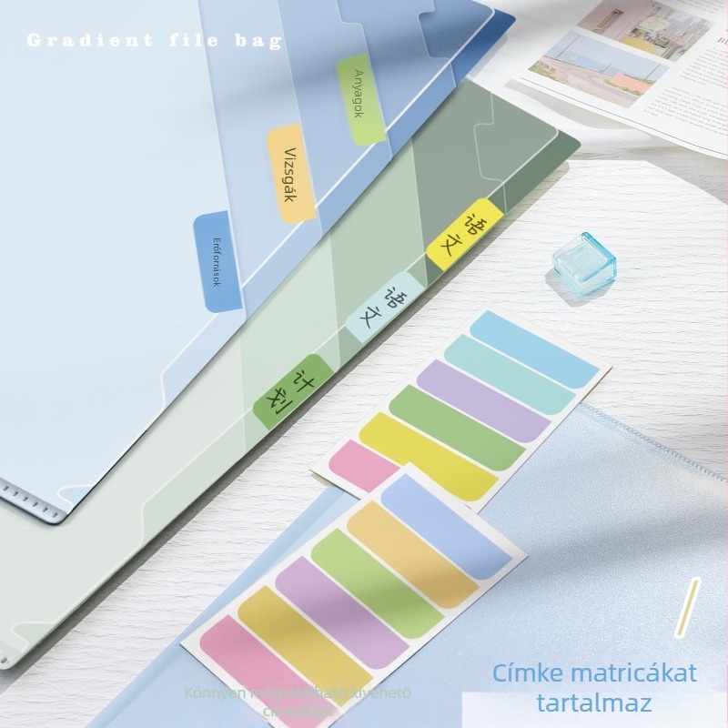 A4-es gradient színű, 6 rétegű L-alakú iratgyűjtő átlátszó tárolózsebbel