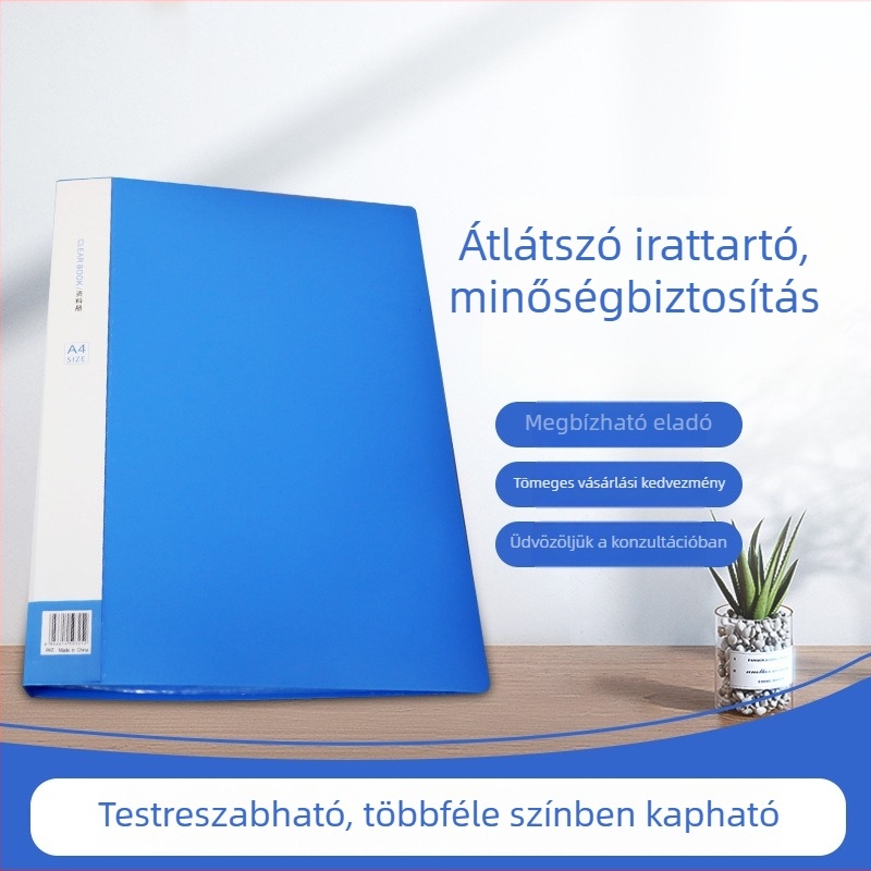 A4 dokumentumtartó mappa átlátszó, erős klipszel, műanyag irodai kellékek, VR3 modell, 60 lapok