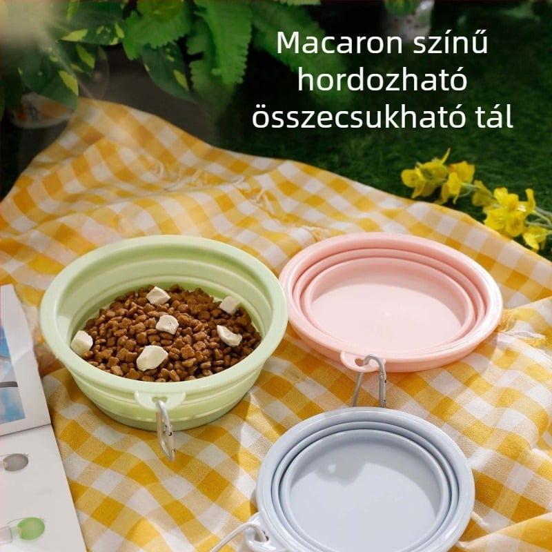 Kültéri hordozható összecsukható kutyatál – macaron színű, TPE/PP anyagú etetőtál