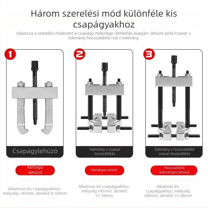 Mini csapágyeltávolító húzó a váltóhoz — csapágyeltávolító, 45-ös acél, szoros fogás, gyorsoldó patron és szétválasztó
