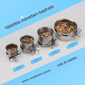 Rozsdamentes acél etető tál és pohár rögzítő klips papagáj ketrecéhez