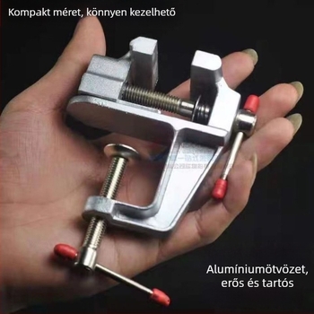Mini asztali szorító alumínium ötvözetből, sík állú fogakkal