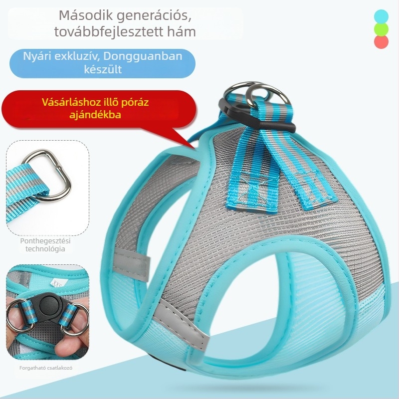 Légáteresztő hálós kutyahám pórázzal kisméretű kutyáknak