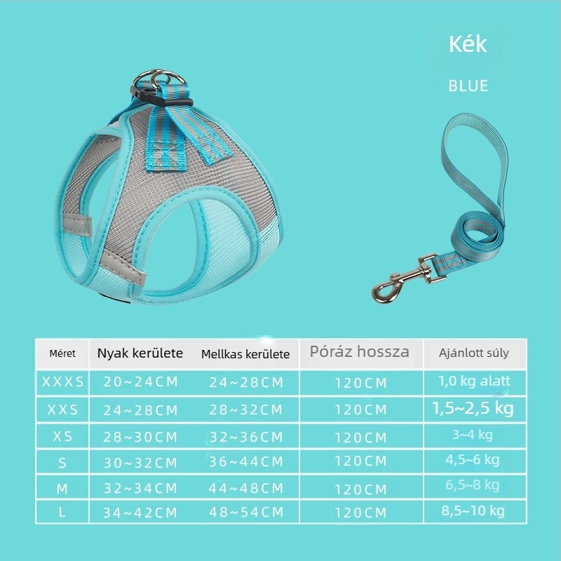 Légáteresztő hálós kutyahám pórázzal kisméretű kutyáknak