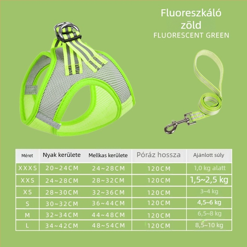 Légáteresztő hálós kutyahám pórázzal kisméretű kutyáknak