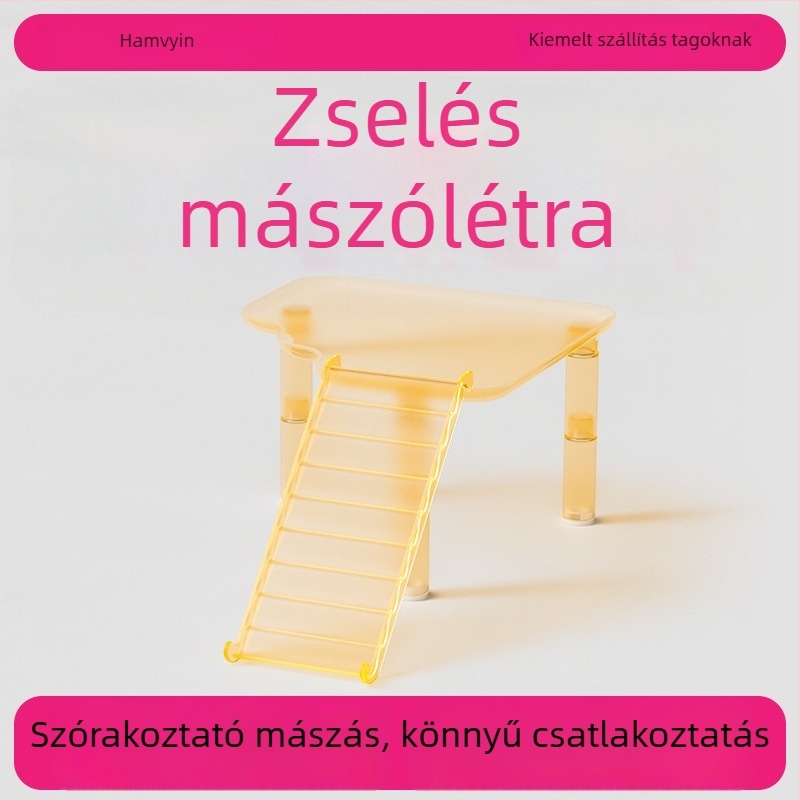 Átlátszó akril létra hörcsög számára platformával, csúszásmentes, dekoratív kiegészítő kisállatoknak