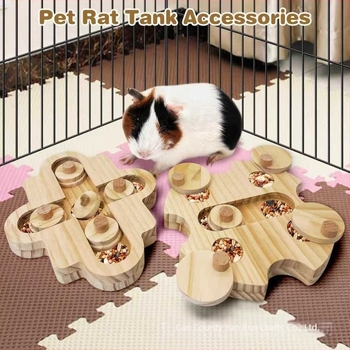 Fából készült foraging játék rejtett nassolnivalókkal kisállatok számára – puzzle etető játék hamsternek, tengerimalacnak és nyúlnak