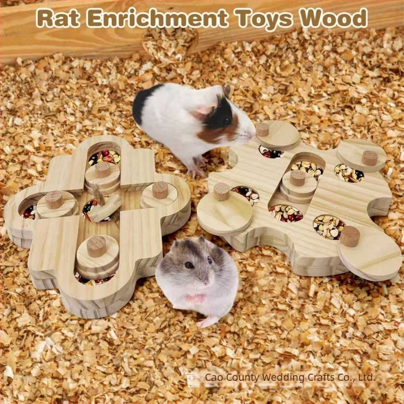 Fából készült foraging játék rejtett nassolnivalókkal kisállatok számára – puzzle etető játék hamsternek, tengerimalacnak és nyúlnak