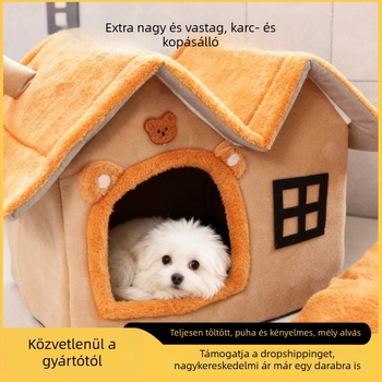 Kisállat fészek villa – kistestű kutyáknak és macskáknak – félig zárt, levehető, mosható, meleg házikó