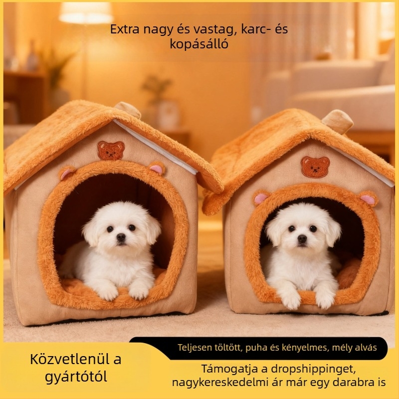 Kisállat fészek villa – kistestű kutyáknak és macskáknak – félig zárt, levehető, mosható, meleg házikó
