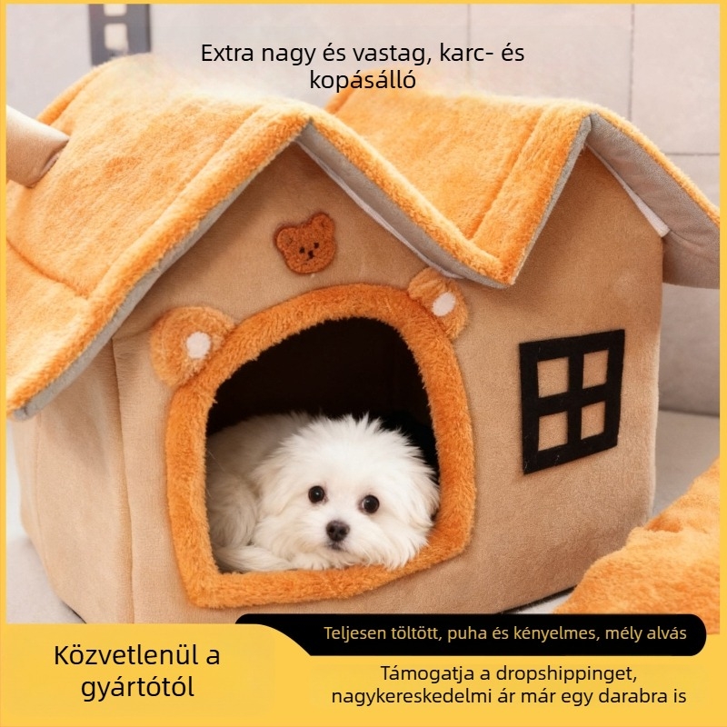 Kisállat fészek villa – kistestű kutyáknak és macskáknak – félig zárt, levehető, mosható, meleg házikó