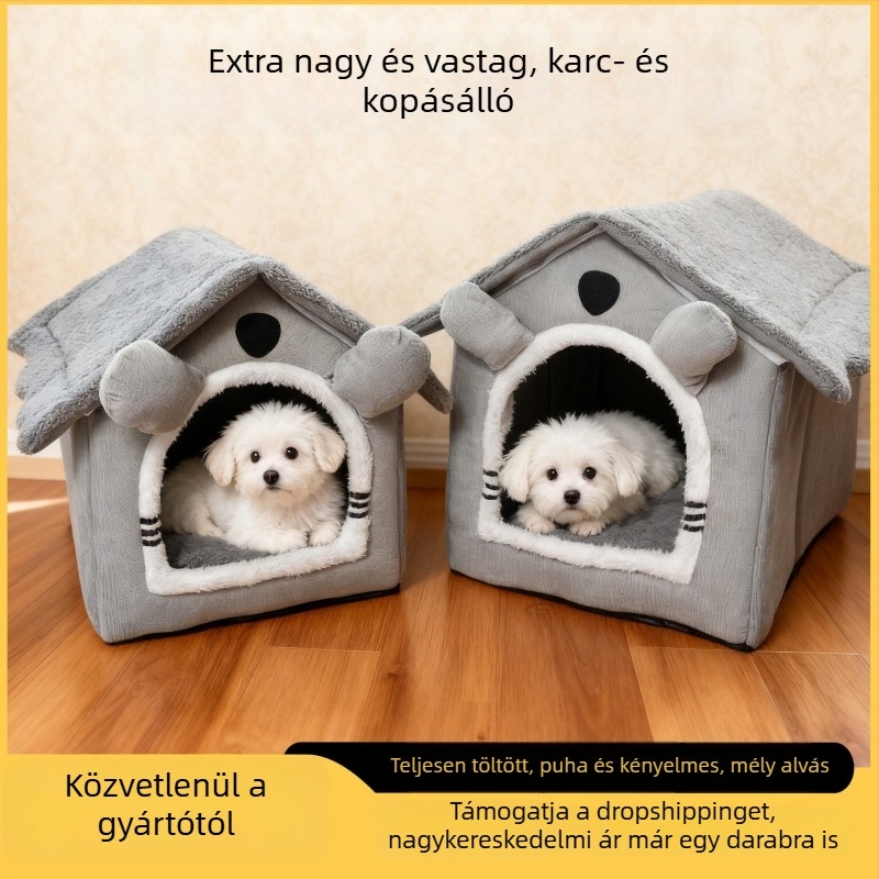 Kisállat fészek villa – kistestű kutyáknak és macskáknak – félig zárt, levehető, mosható, meleg házikó